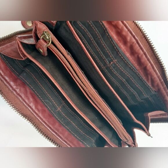 Ashwood Leather Cognac Brick Woven Zip Clutch Wallet - Picture 4 of 8